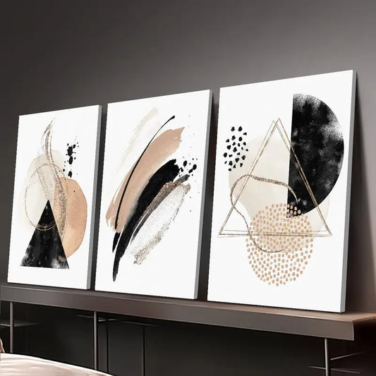 Canvas Wall Art Prints, 3 Pieces, Modern Minimalist Bohemian Style Abstract Geometric Shapes with Frame for Living Room Bedroom, each piece 16x24 inch